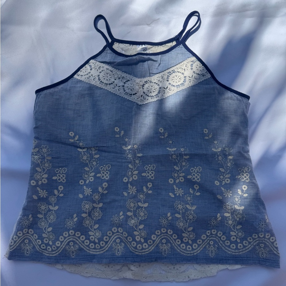 Beautees Blue and White Floral Camisole